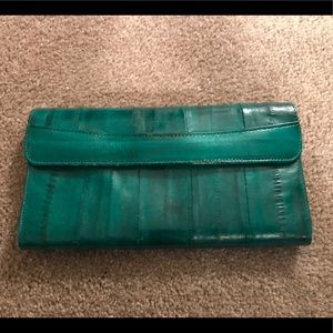 Vintage Green Eelskin Checkbook Wallet